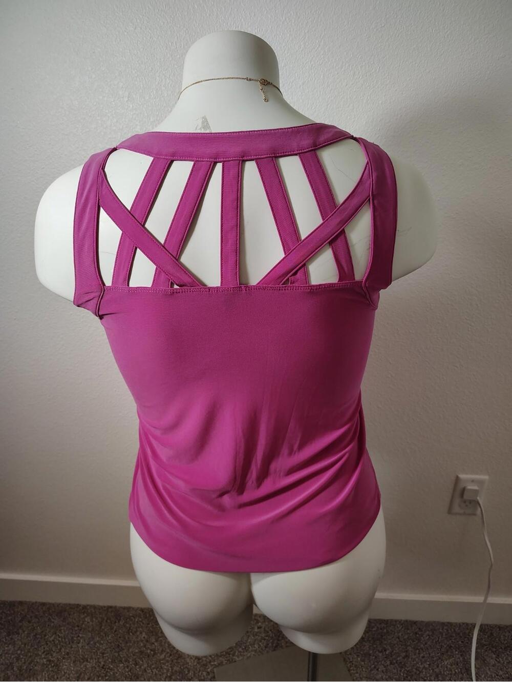 AUW Blouse Top Pink BarbieCore Stretch Strappy Eyelet Sleeveless Tunic Size M